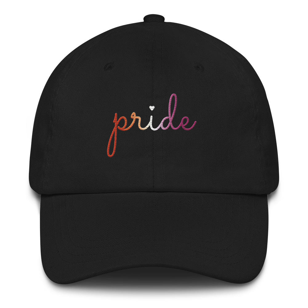 Lesbian Pride Hat: Cursive 'Pride' in Gradient Colors
