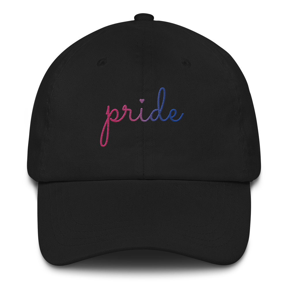 Bisexual Pride Hat: Cursive 'Pride' in Gradient Colors