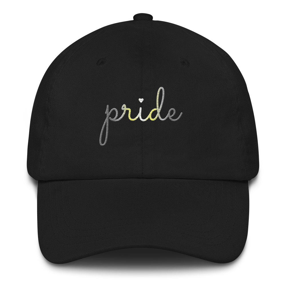 Demigender Pride Hat: Cursive 'Pride' in Gradient Colors