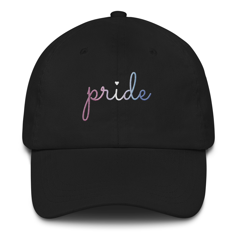 Bigender Pride Hat: Cursive 'Pride' in Gradient Colors
