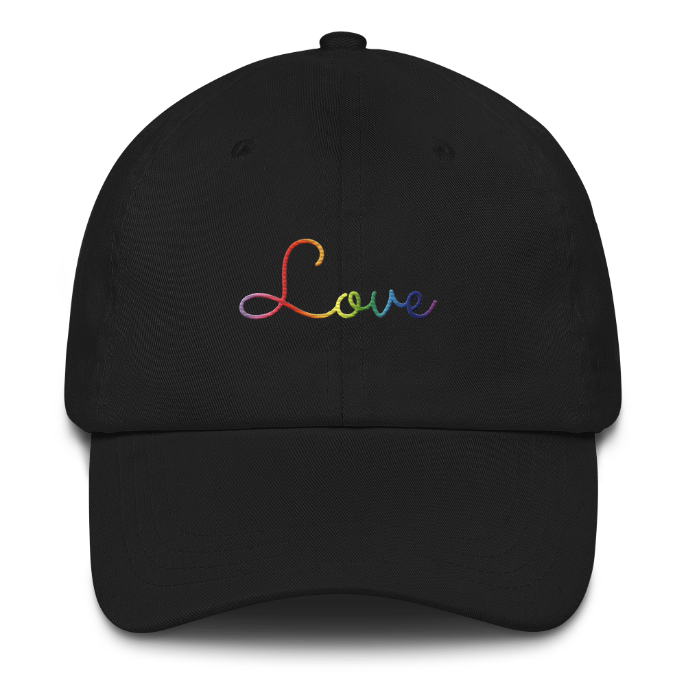 Gilbert Baker Pride Love Script Hat: Elegantly Embroidered Pride Cap