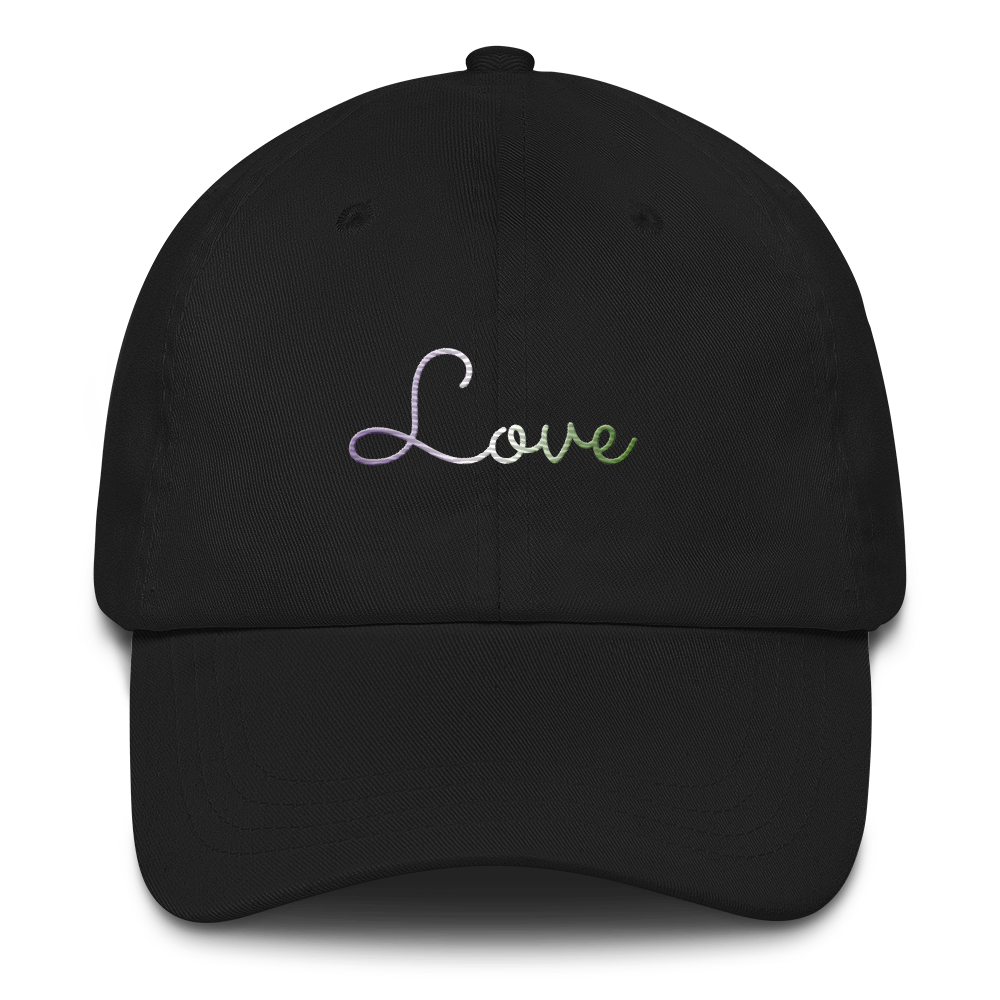 Genderqueer Love Script Hat: Elegantly Embroidered Pride Cap