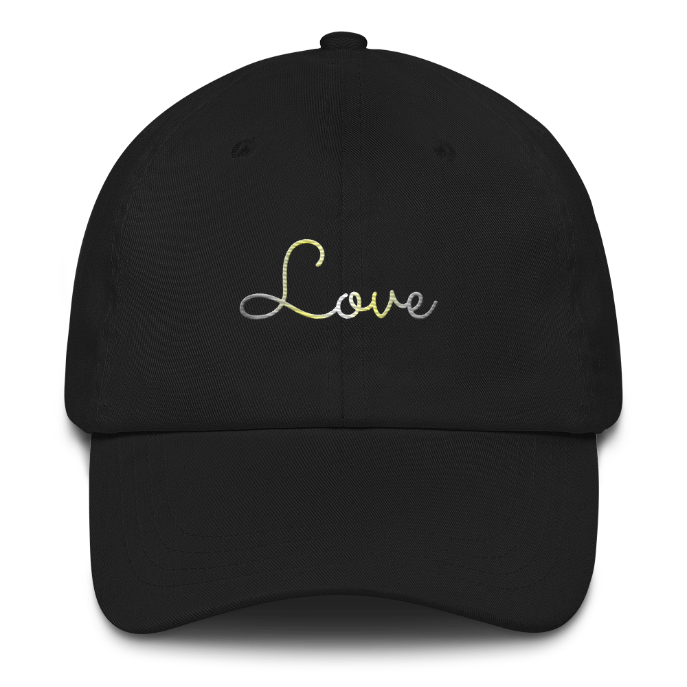 Demigender Love Script Hat: Elegantly Embroidered Pride Cap
