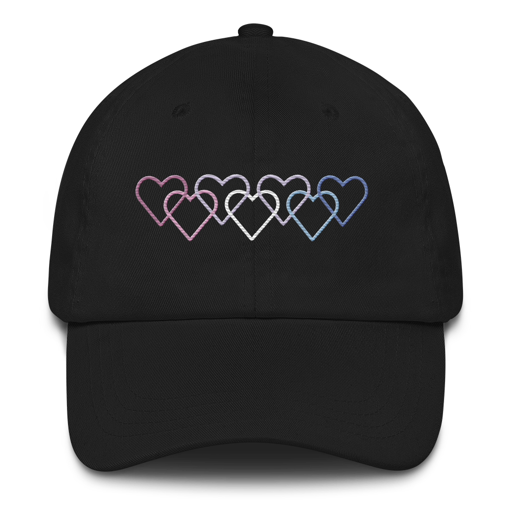 Bigender Pride Hat: Interlaced Heart Outlines Embroidered Cap