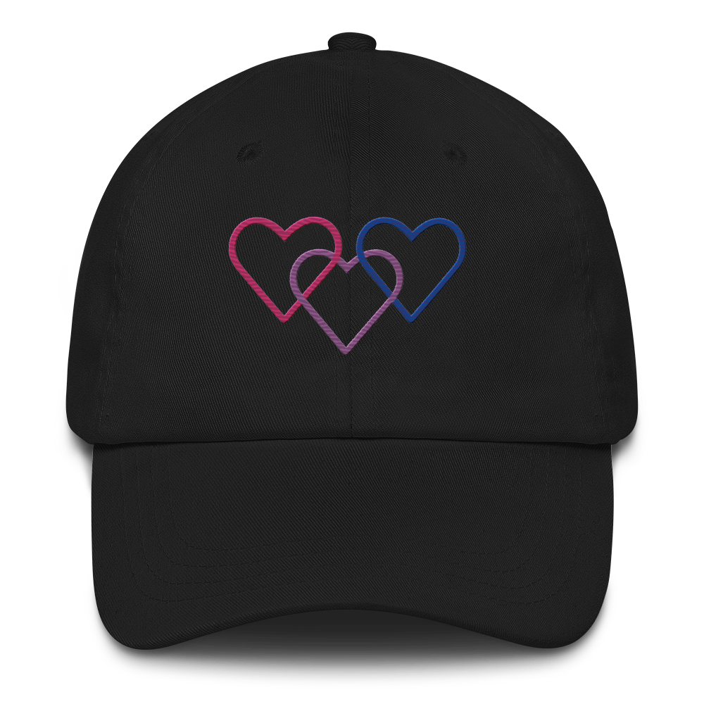 Bisexual Pride Hat: Interlaced Heart Outlines Embroidered Cap