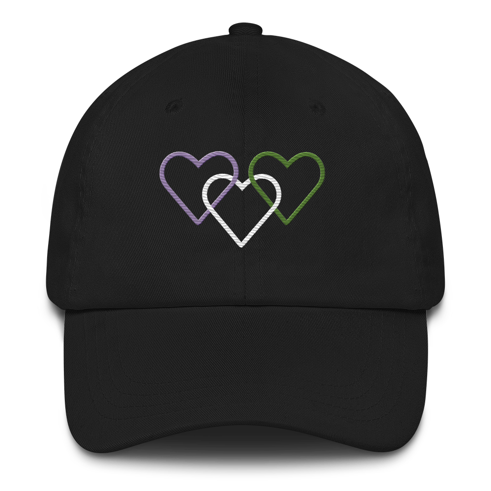 Genderqueer Pride Hat: Interlaced Heart Outlines Embroidered Cap