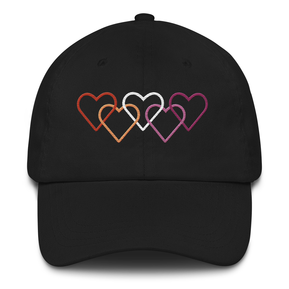Lesbian Pride Hat: Interlaced Heart Outlines Embroidered Cap