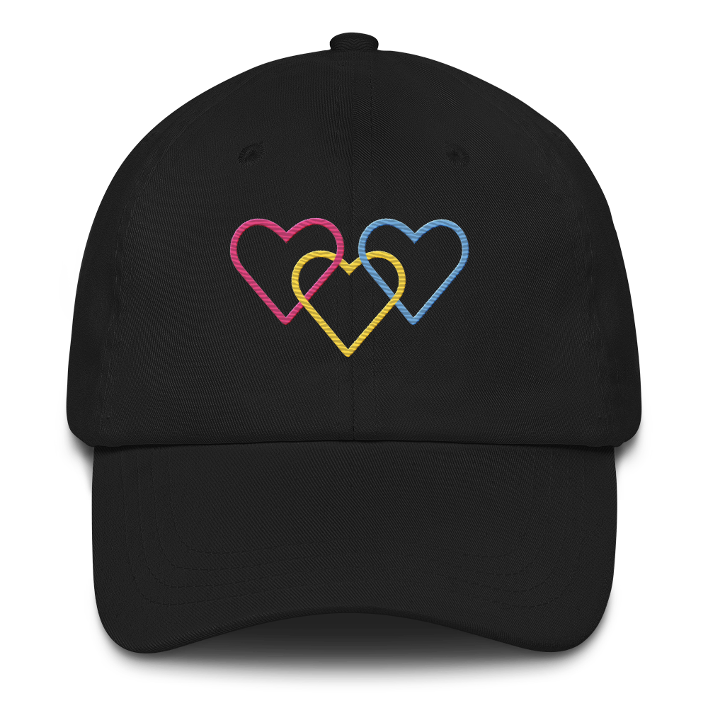 Pansexual Pride Hat: Interlaced Heart Outlines Embroidered Cap
