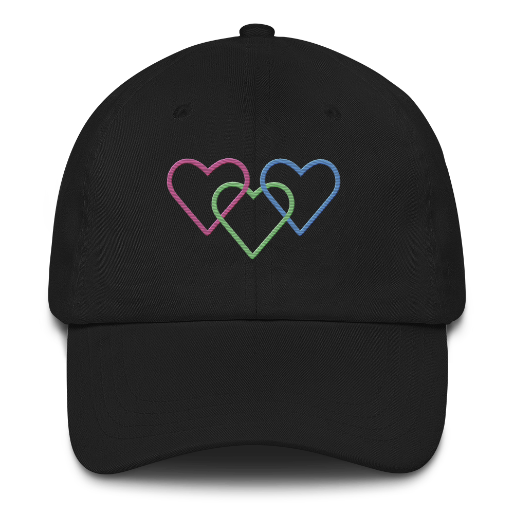 Polysexual Pride Hat: Interlaced Heart Outlines Embroidered Cap
