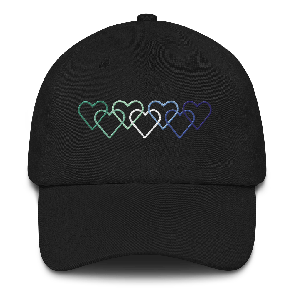 Gay Pride Hat: Interlaced Heart Outlines Embroidered Cap