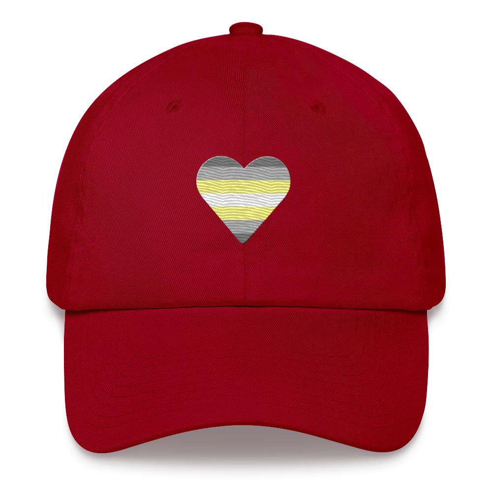 Demigender Flag Embroidered Heart Hat: Celebratory LGBTQ+ Pride Design