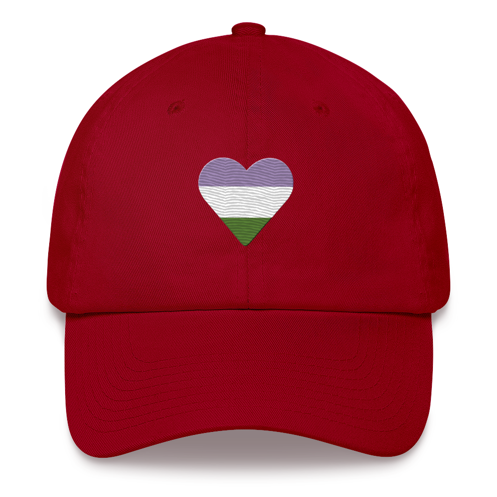 Genderqueer Flag Embroidered Heart Hat: Celebratory LGBTQ+ Pride Design