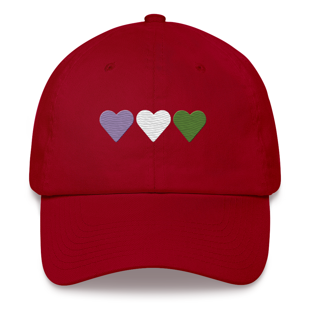 Embroidered Genderqueer Hat: Pride Flag Horizontal Heart Design