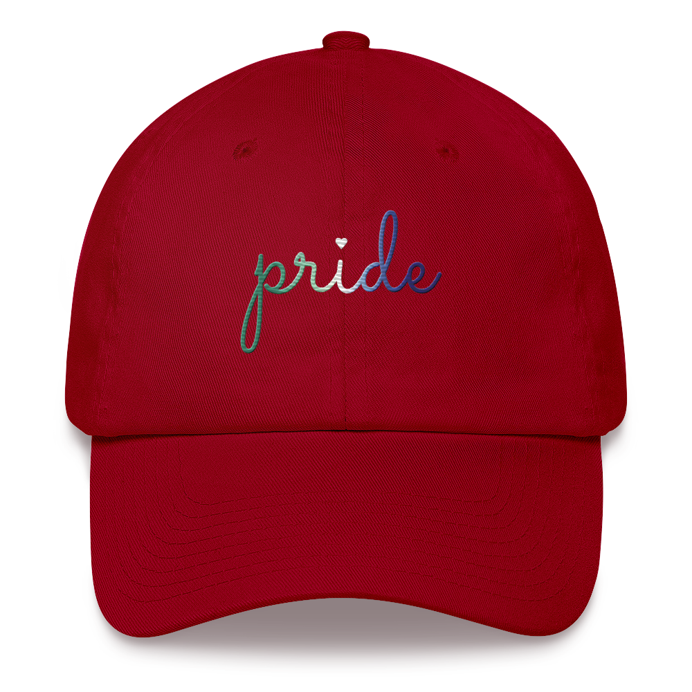 Gay Pride Hat: Cursive 'Pride' in Gradient Colors