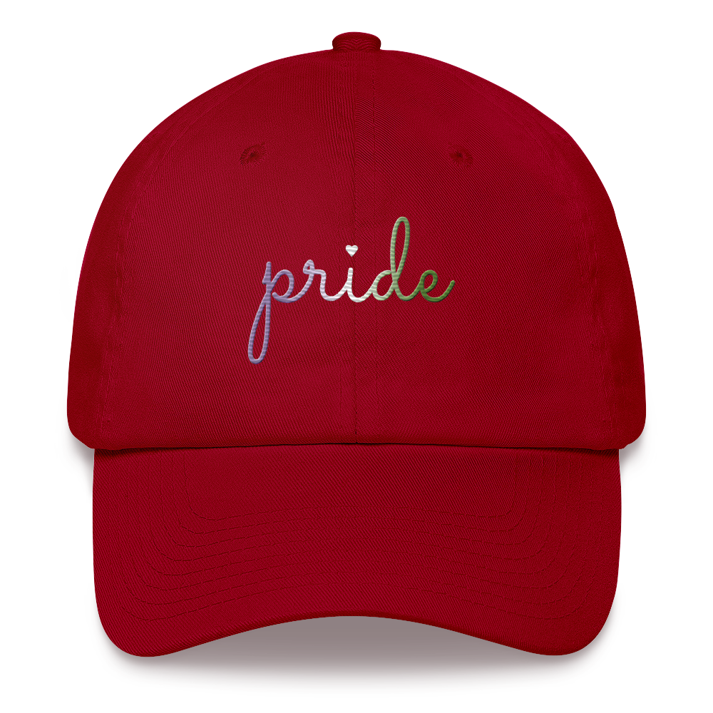 Genderqueer Pride Hat: Cursive 'Pride' in Gradient Colors