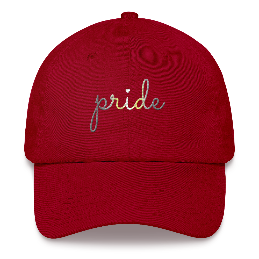 Demigender Pride Hat: Cursive 'Pride' in Gradient Colors