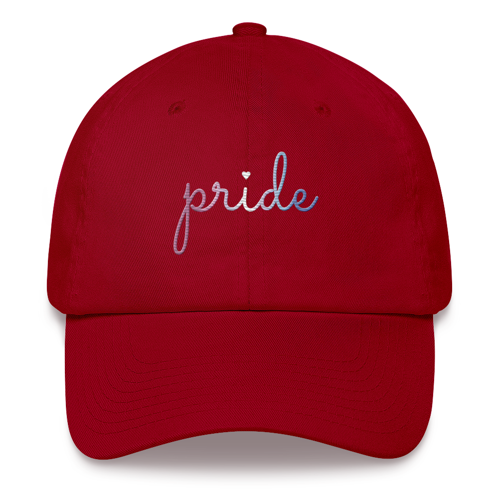Bigender Pride Hat: Cursive 'Pride' in Gradient Colors
