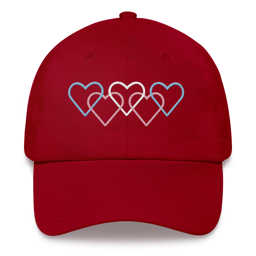 Transgender Pride Hat: Interlaced Heart Outlines Embroidered Cap