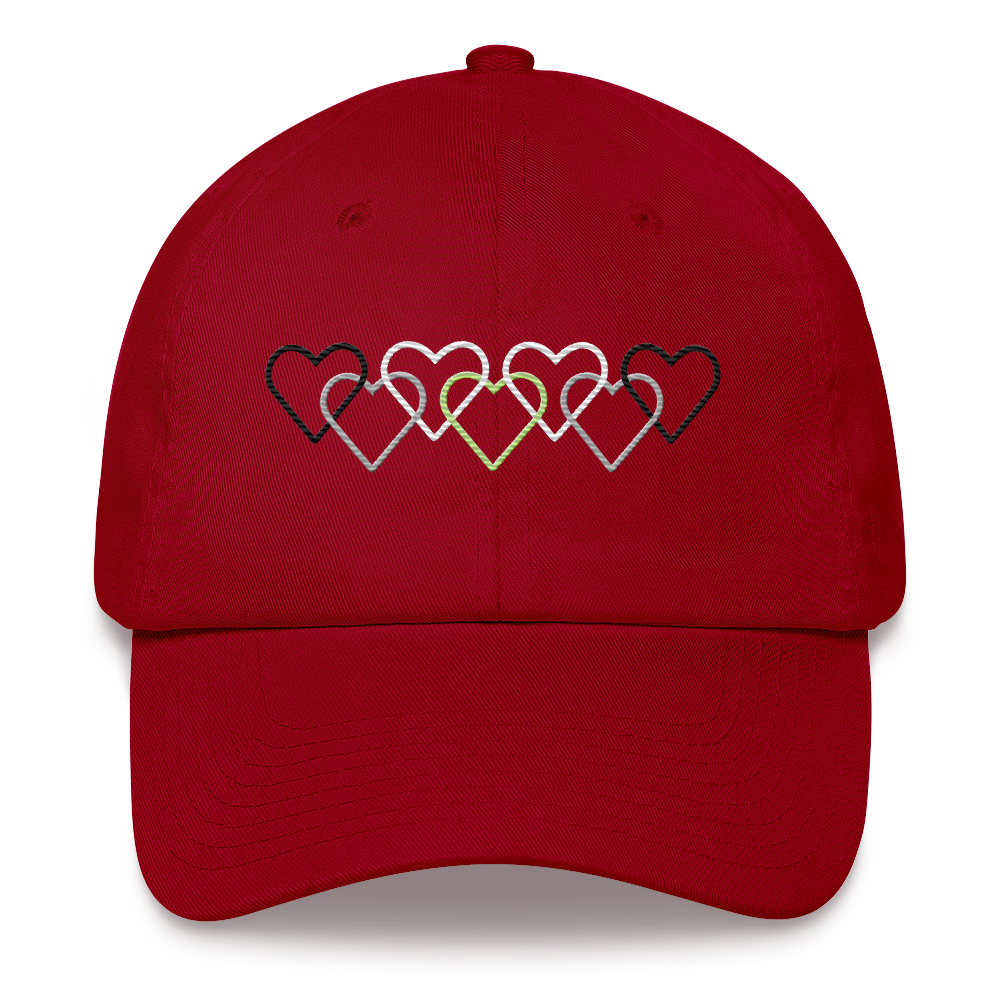 Agender Pride Hat: Interlaced Heart Outlines Embroidered Cap