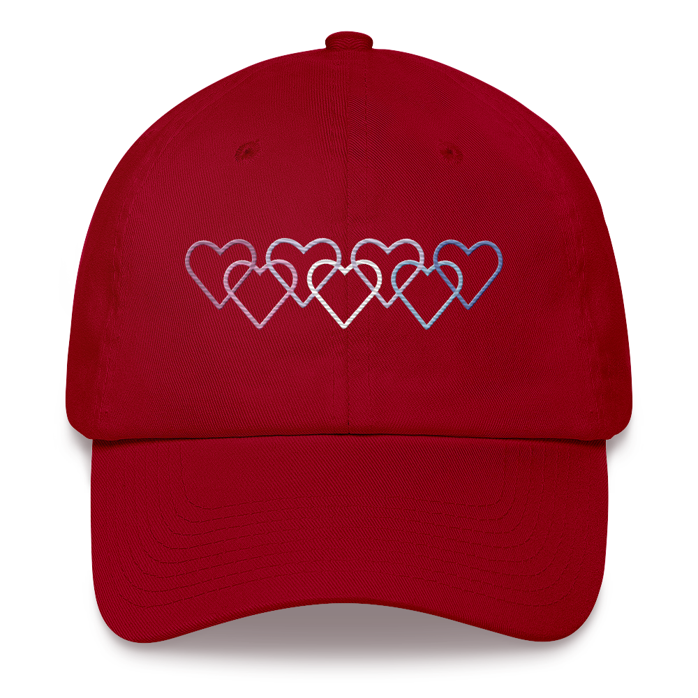 Bigender Pride Hat: Interlaced Heart Outlines Embroidered Cap
