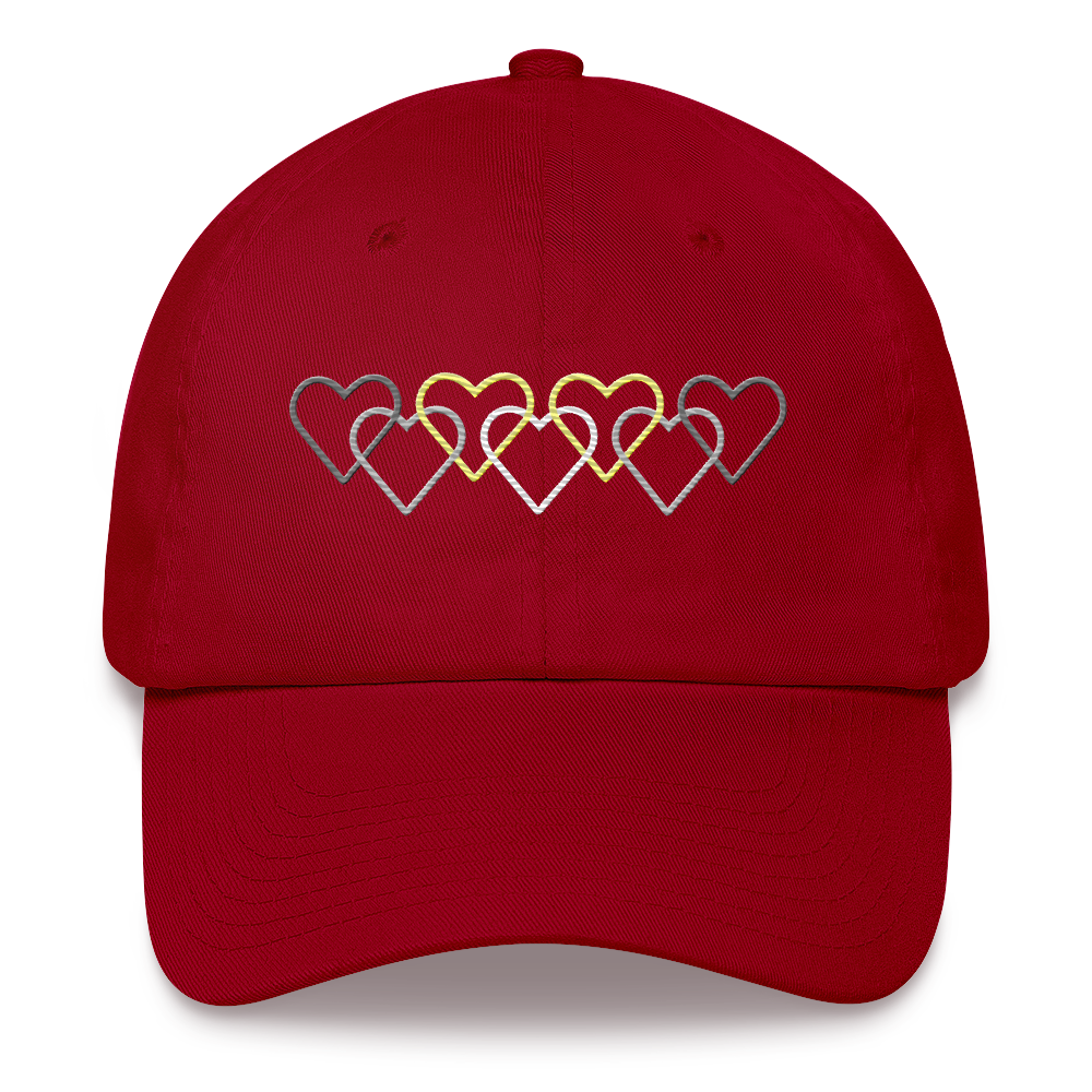 Demigender Pride Hat: Interlaced Heart Outlines Embroidered Cap