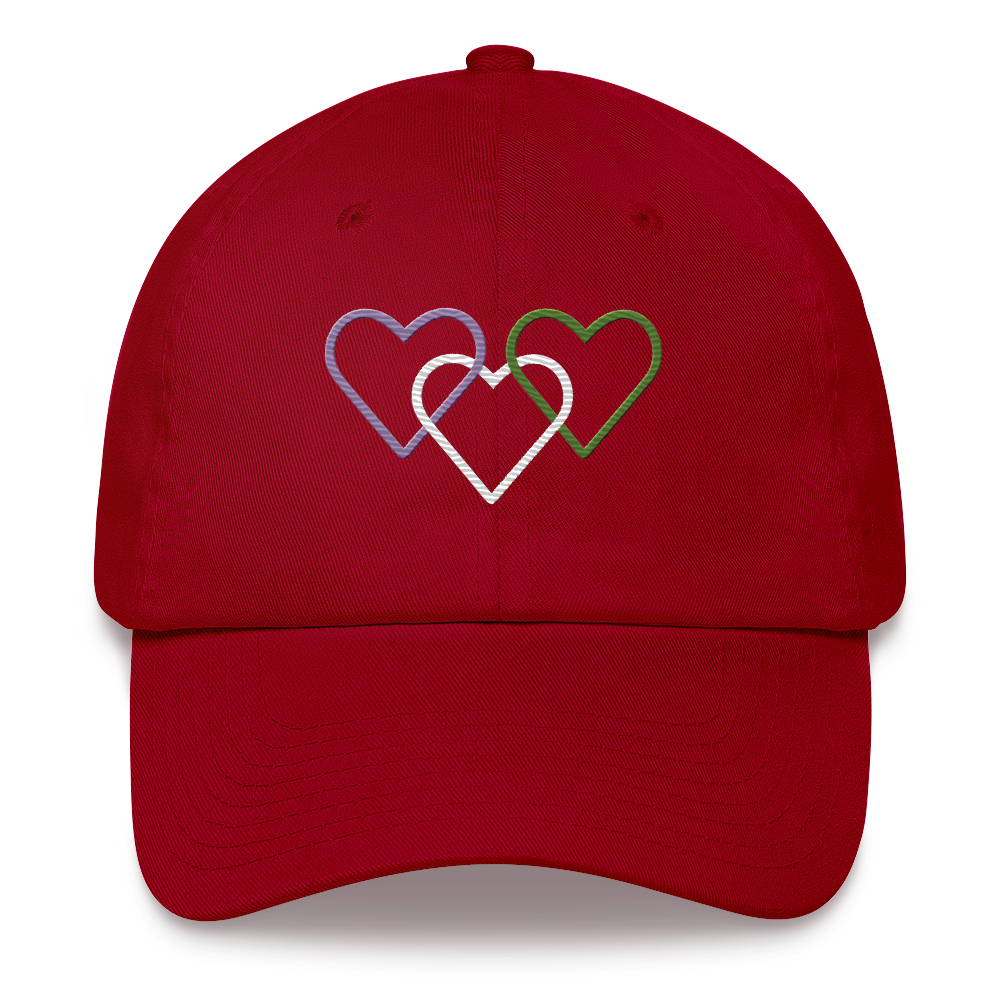 Genderqueer Pride Hat: Interlaced Heart Outlines Embroidered Cap