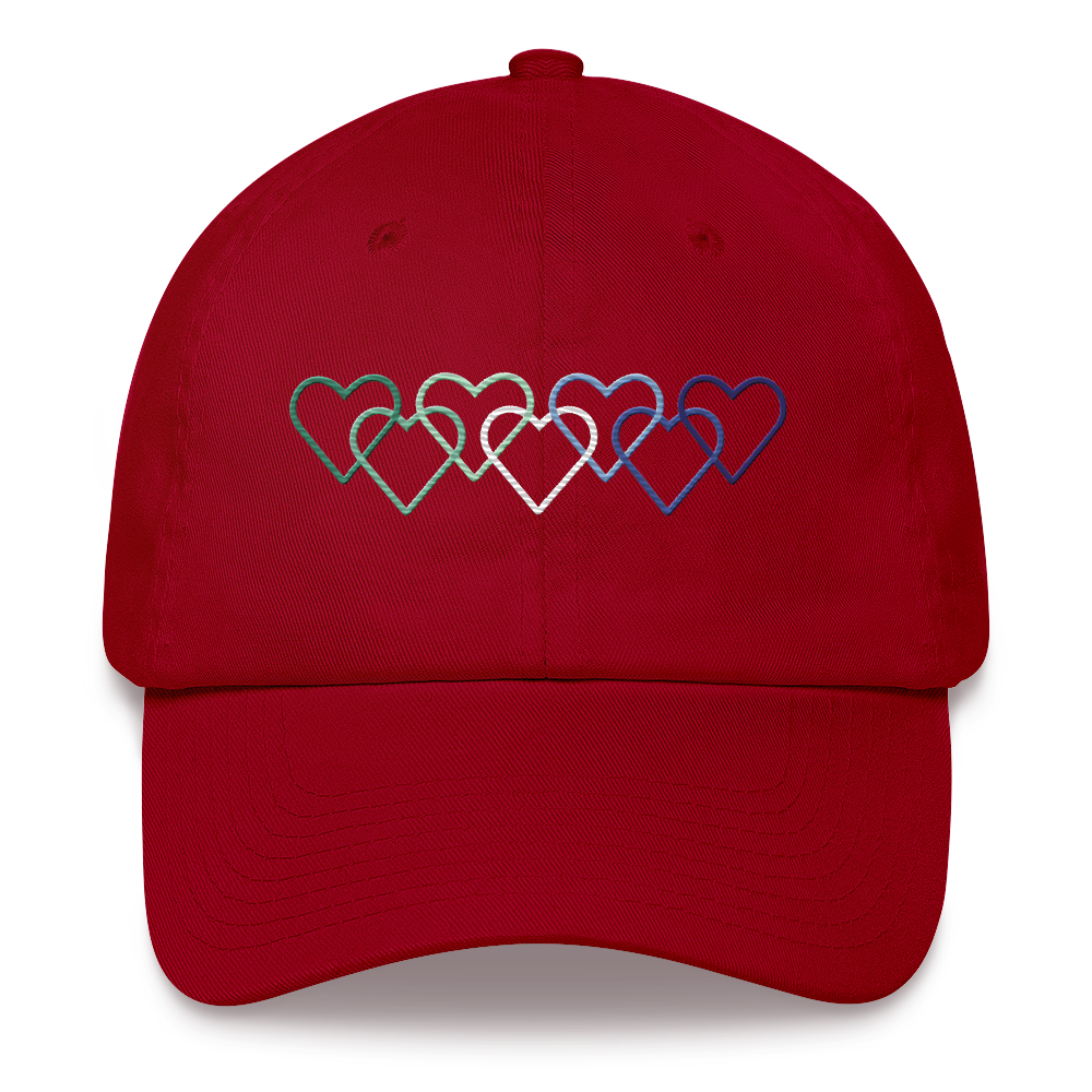 Gay Pride Hat: Interlaced Heart Outlines Embroidered Cap