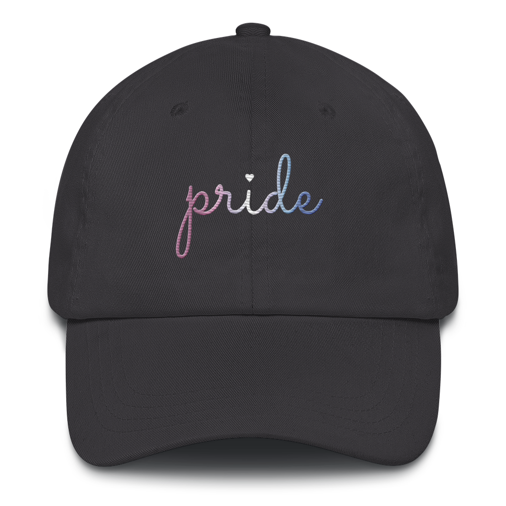 Bigender Pride Hat: Cursive 'Pride' in Gradient Colors