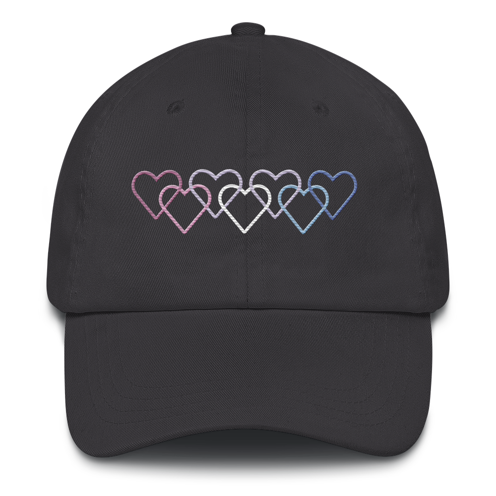 Bigender Pride Hat: Interlaced Heart Outlines Embroidered Cap