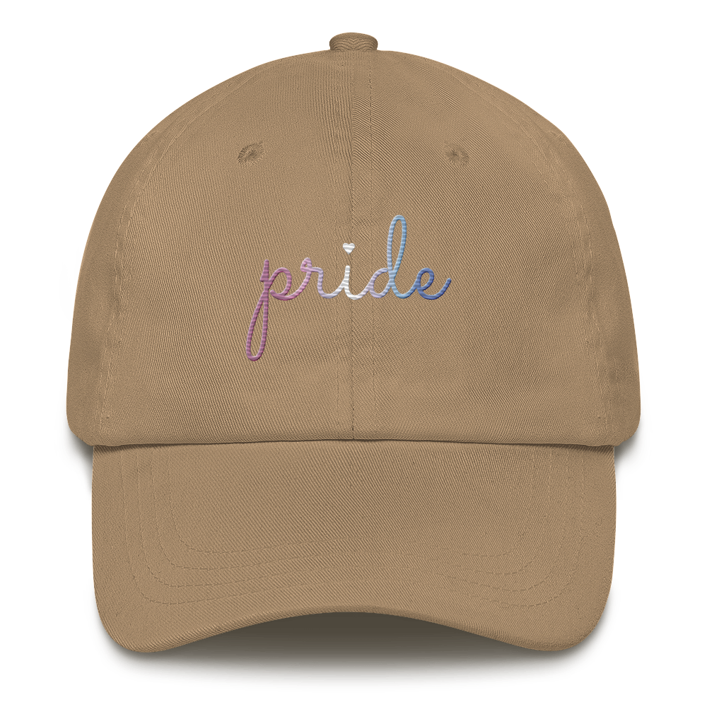 Bigender Pride Hat: Cursive 'Pride' in Gradient Colors