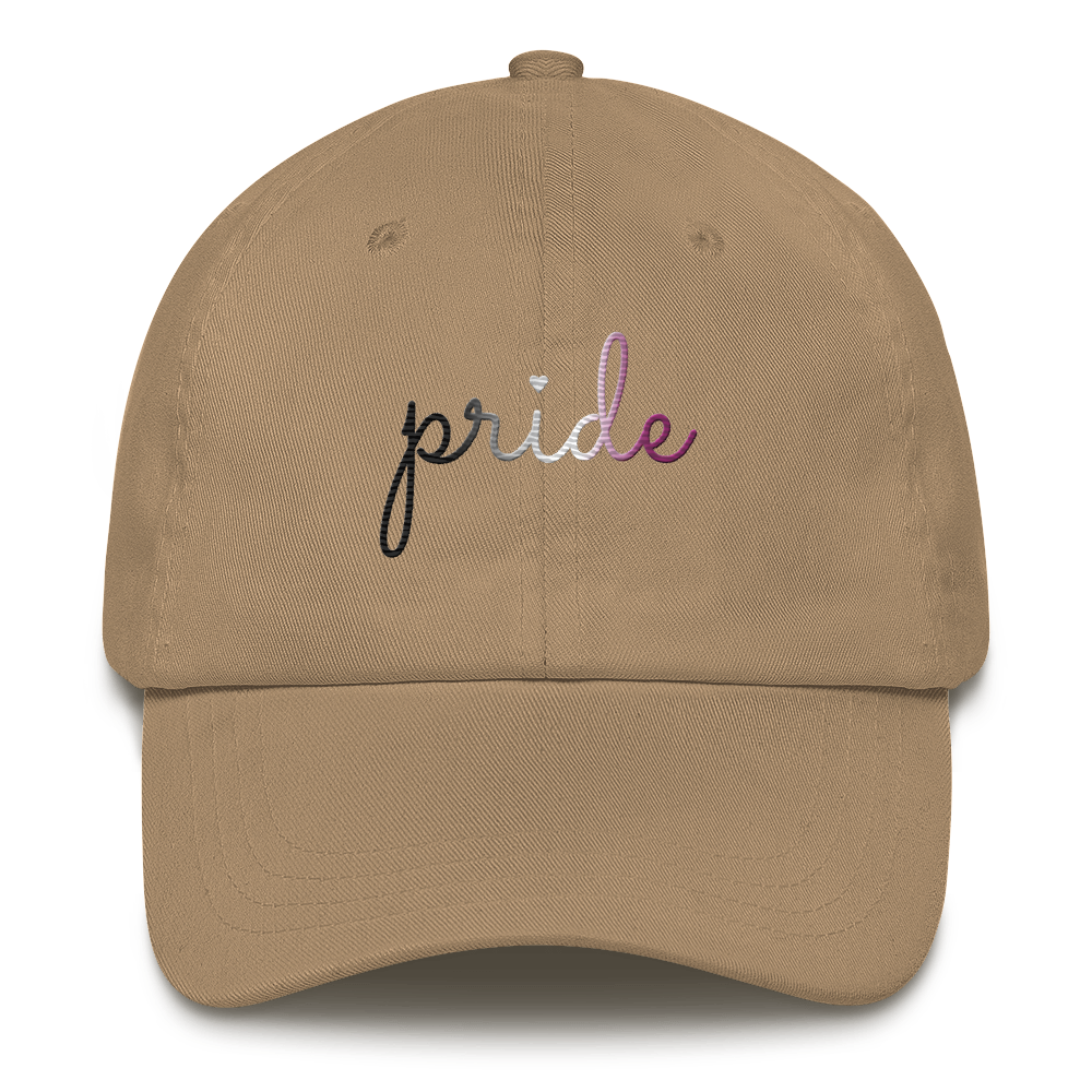 Asexual Pride Hat: Cursive 'Pride' in Gradient Colors