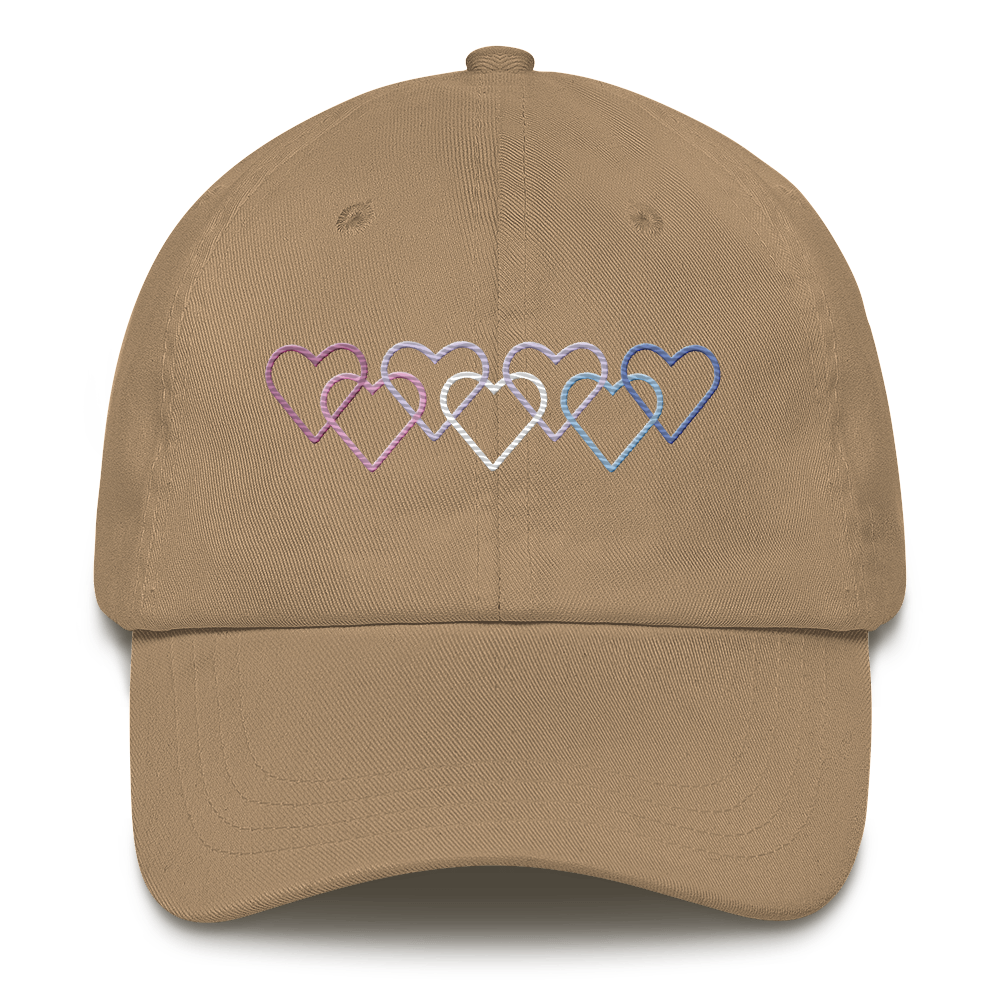 Bigender Pride Hat: Interlaced Heart Outlines Embroidered Cap