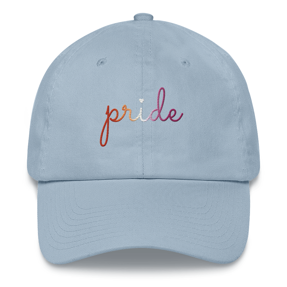 Lesbian Pride Hat: Cursive 'Pride' in Gradient Colors