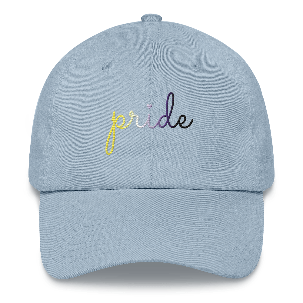 Nonbinary Pride Hat: Cursive 'Pride' in Gradient Colors