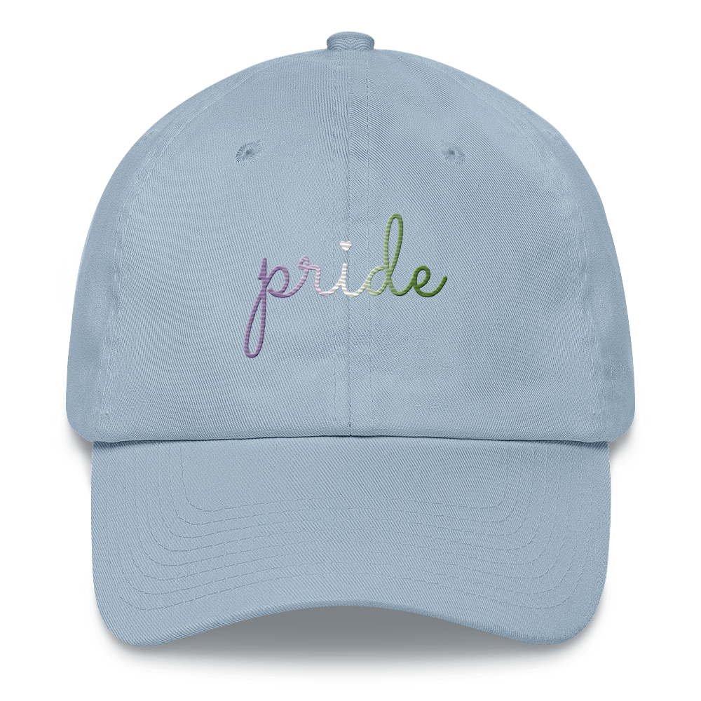 Genderqueer Pride Hat: Cursive 'Pride' in Gradient Colors