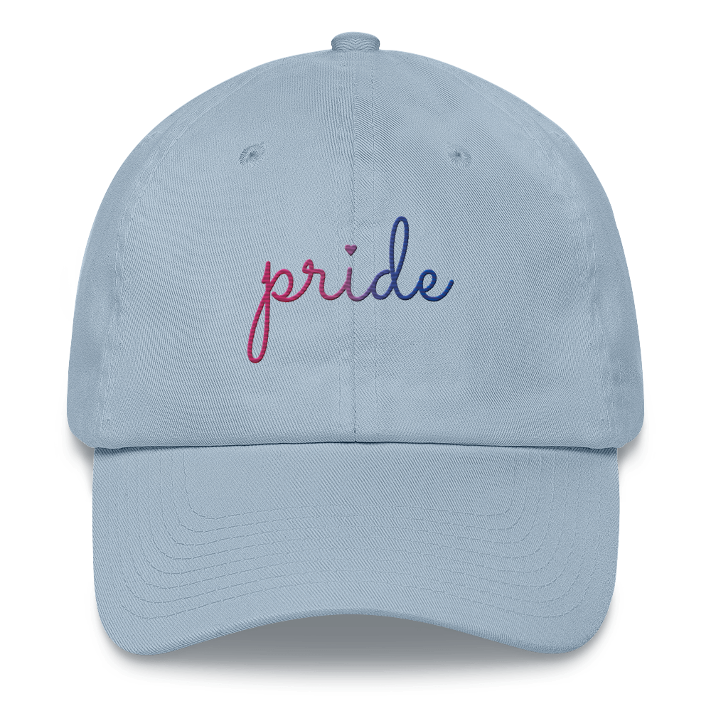 Bisexual Pride Hat: Cursive 'Pride' in Gradient Colors