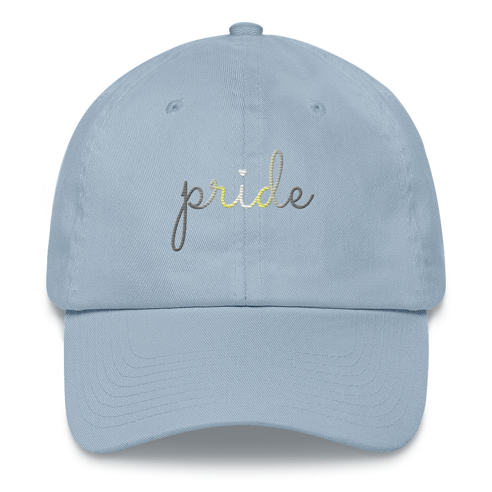 Demigender Pride Hat: Cursive 'Pride' in Gradient Colors