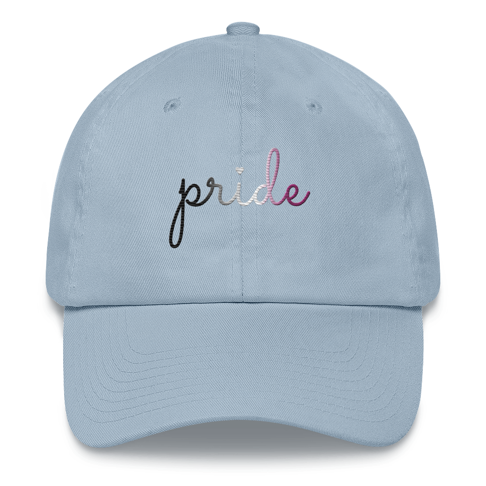 Asexual Pride Hat: Cursive 'Pride' in Gradient Colors