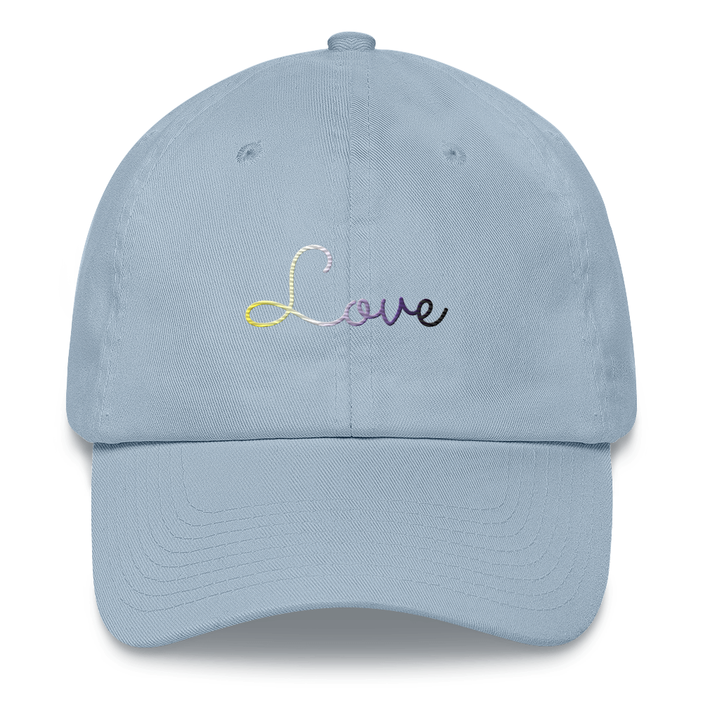 Nonbinary Love Script Hat: Elegantly Embroidered Pride Cap