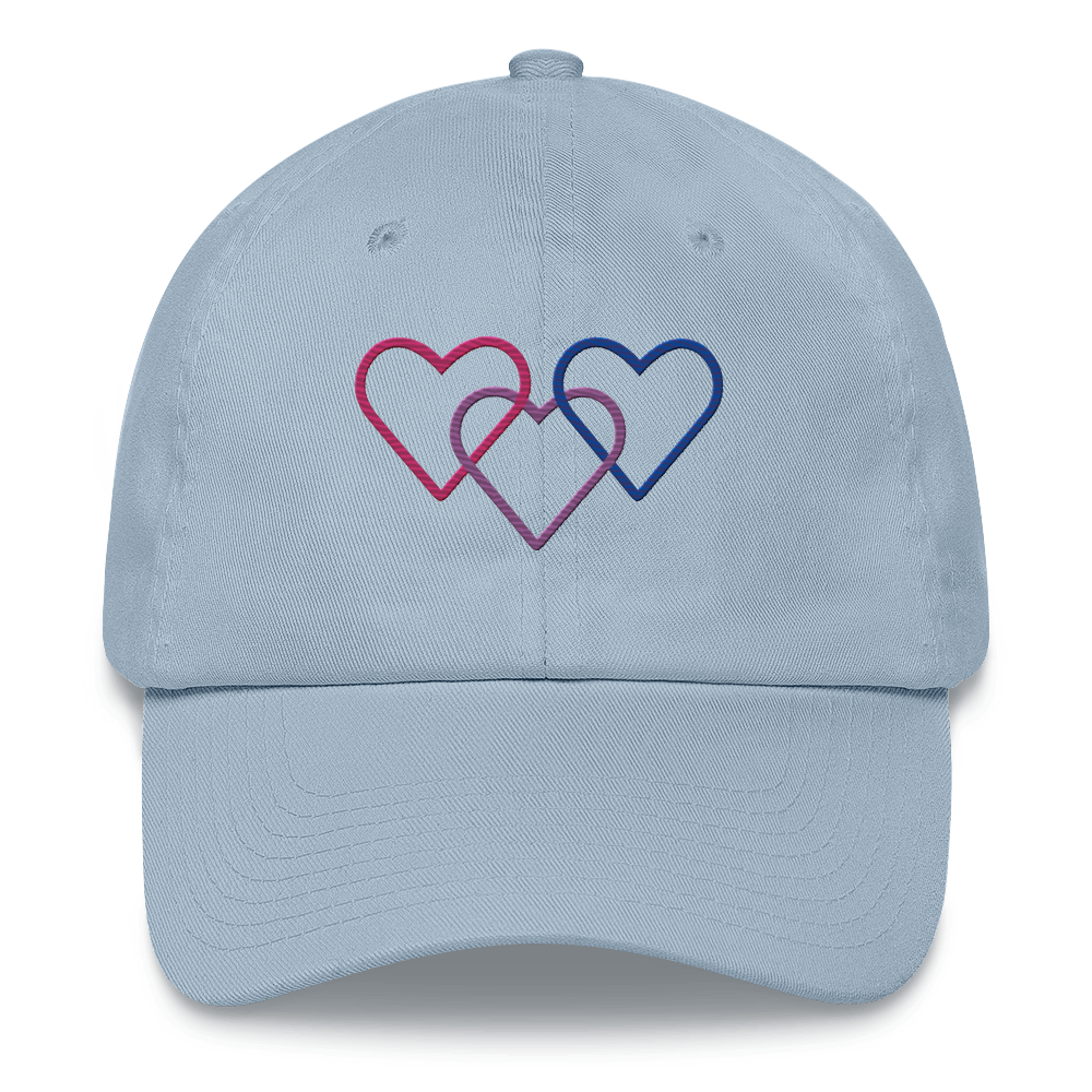 Bisexual Pride Hat: Interlaced Heart Outlines Embroidered Cap
