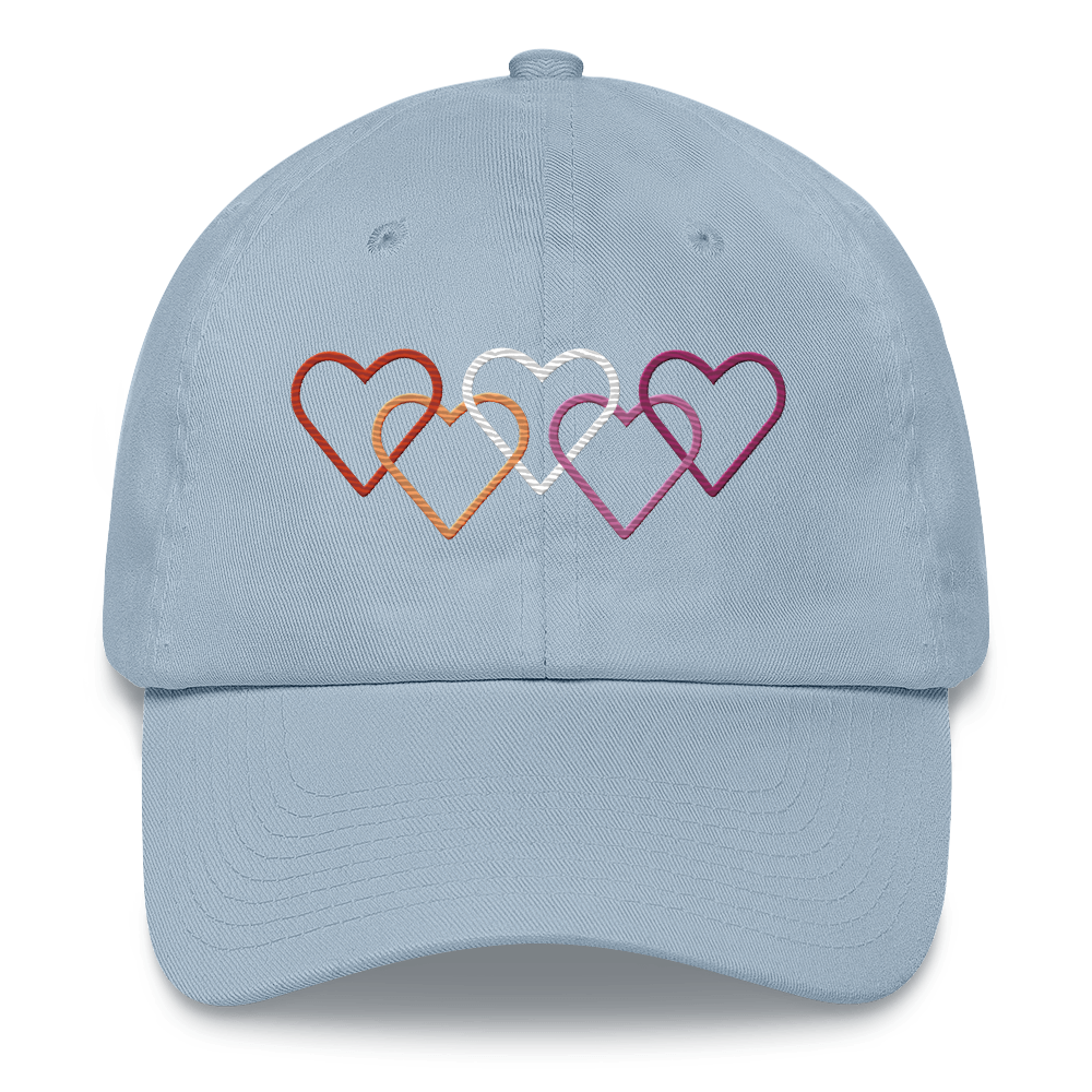 Lesbian Pride Hat: Interlaced Heart Outlines Embroidered Cap