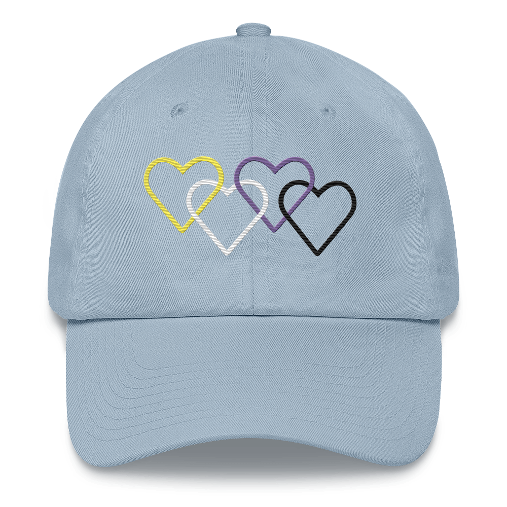 Nonbinary Pride Hat: Interlaced Heart Outlines Embroidered Cap