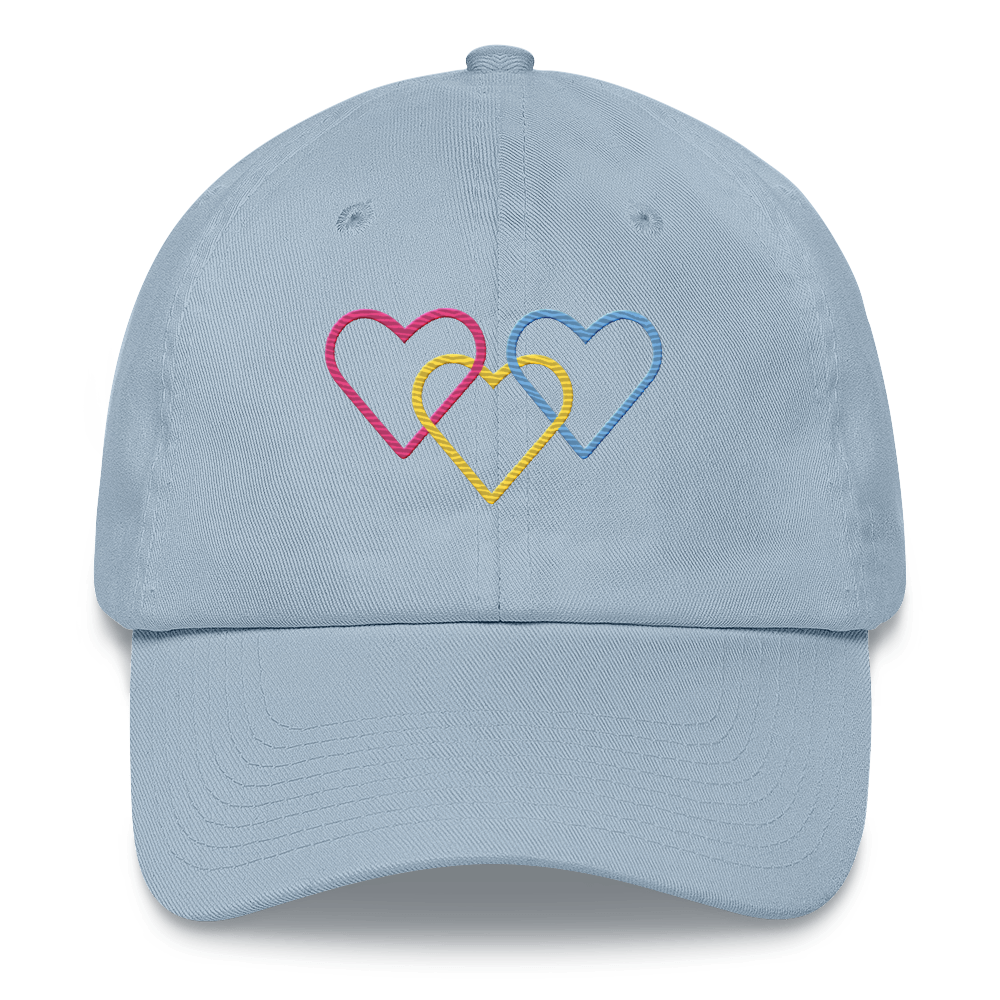 Pansexual Pride Hat: Interlaced Heart Outlines Embroidered Cap
