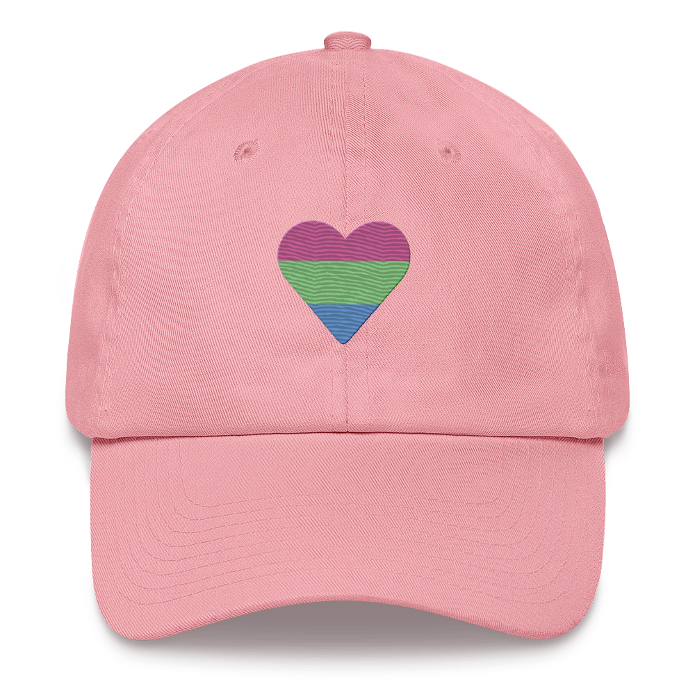 Polysexual Flag Embroidered Heart Hat: Celebratory LGBTQ+ Pride Design