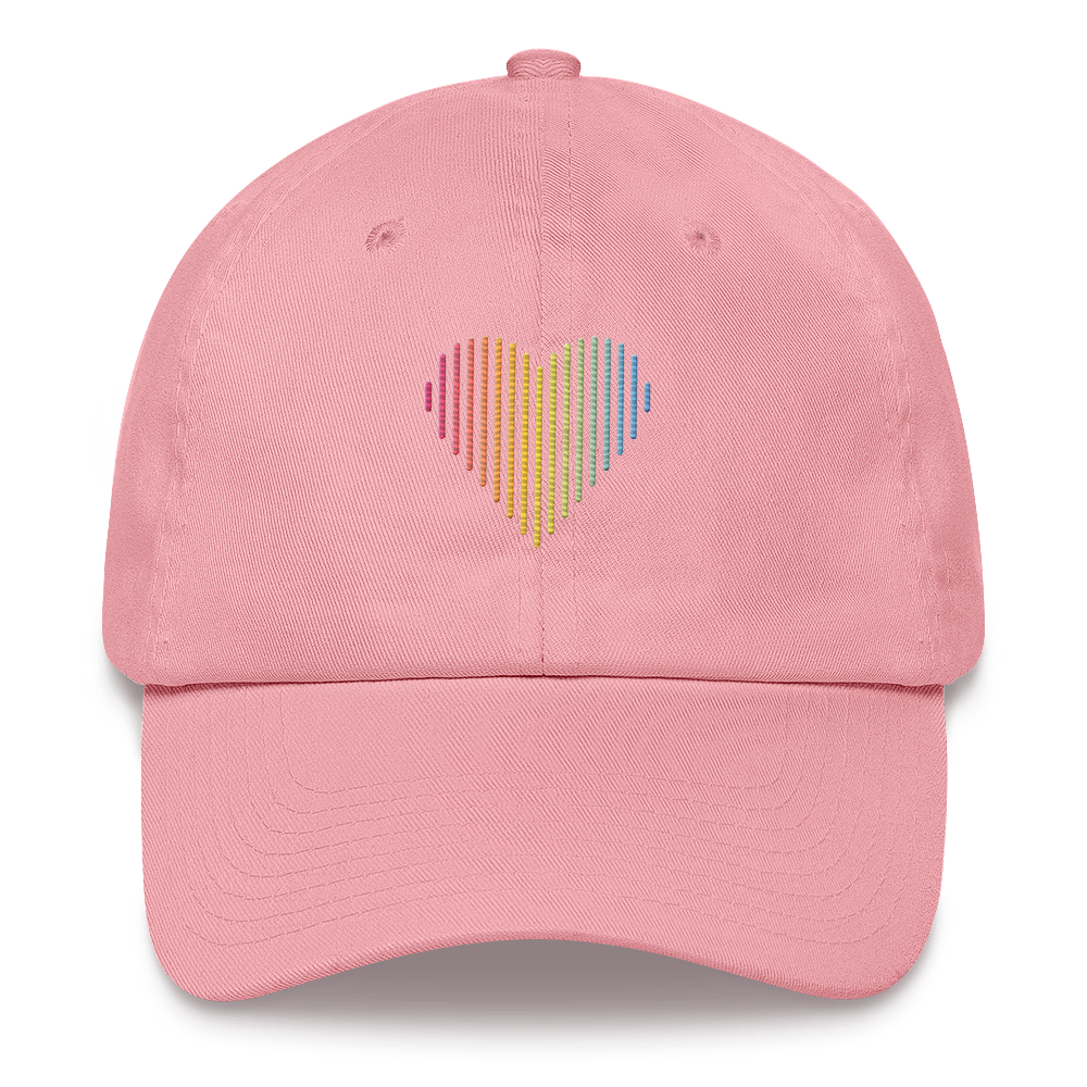 Pansexual Heart Lines Hat: Embroidered Pride Gradient Cap