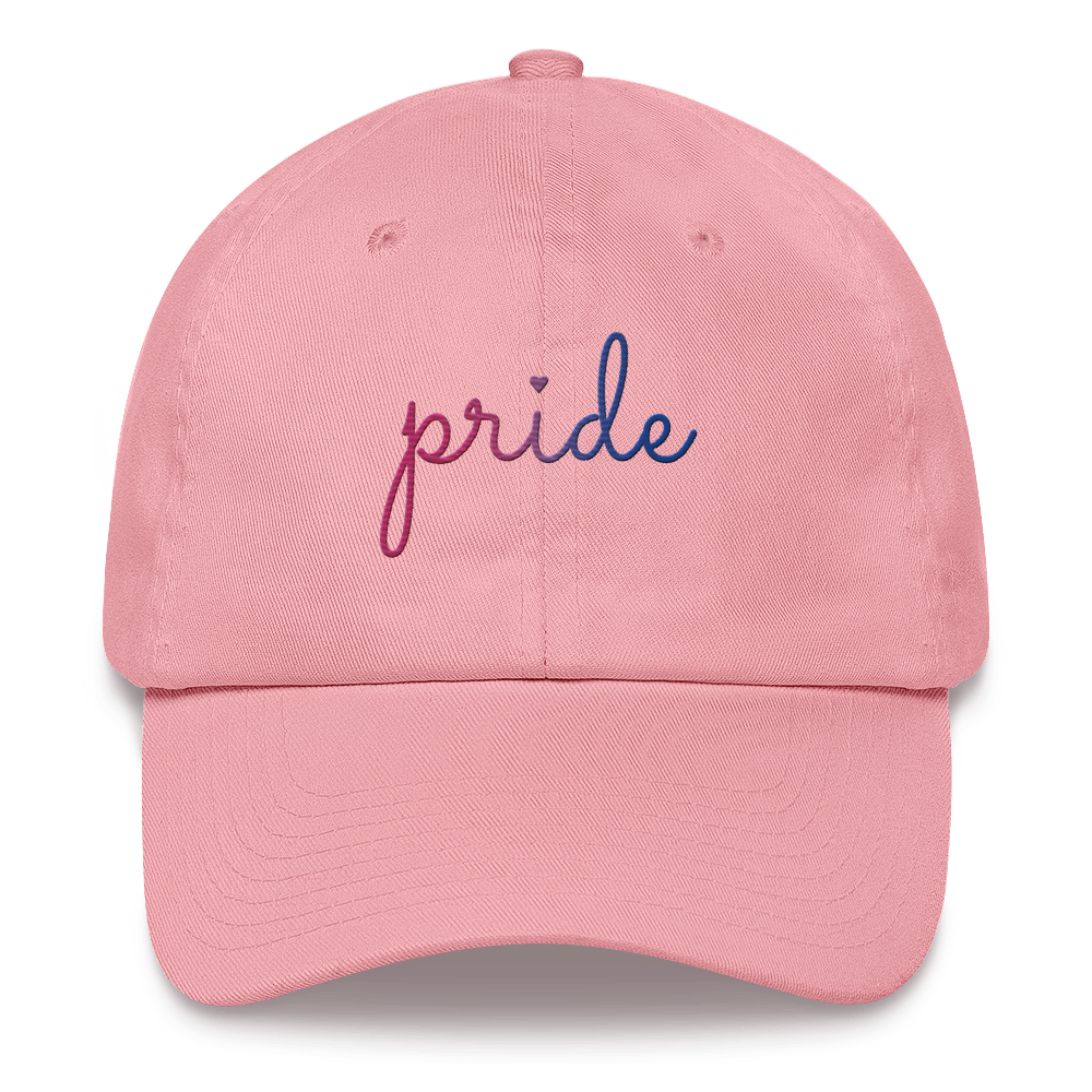 Bisexual Pride Hat: Cursive 'Pride' in Gradient Colors