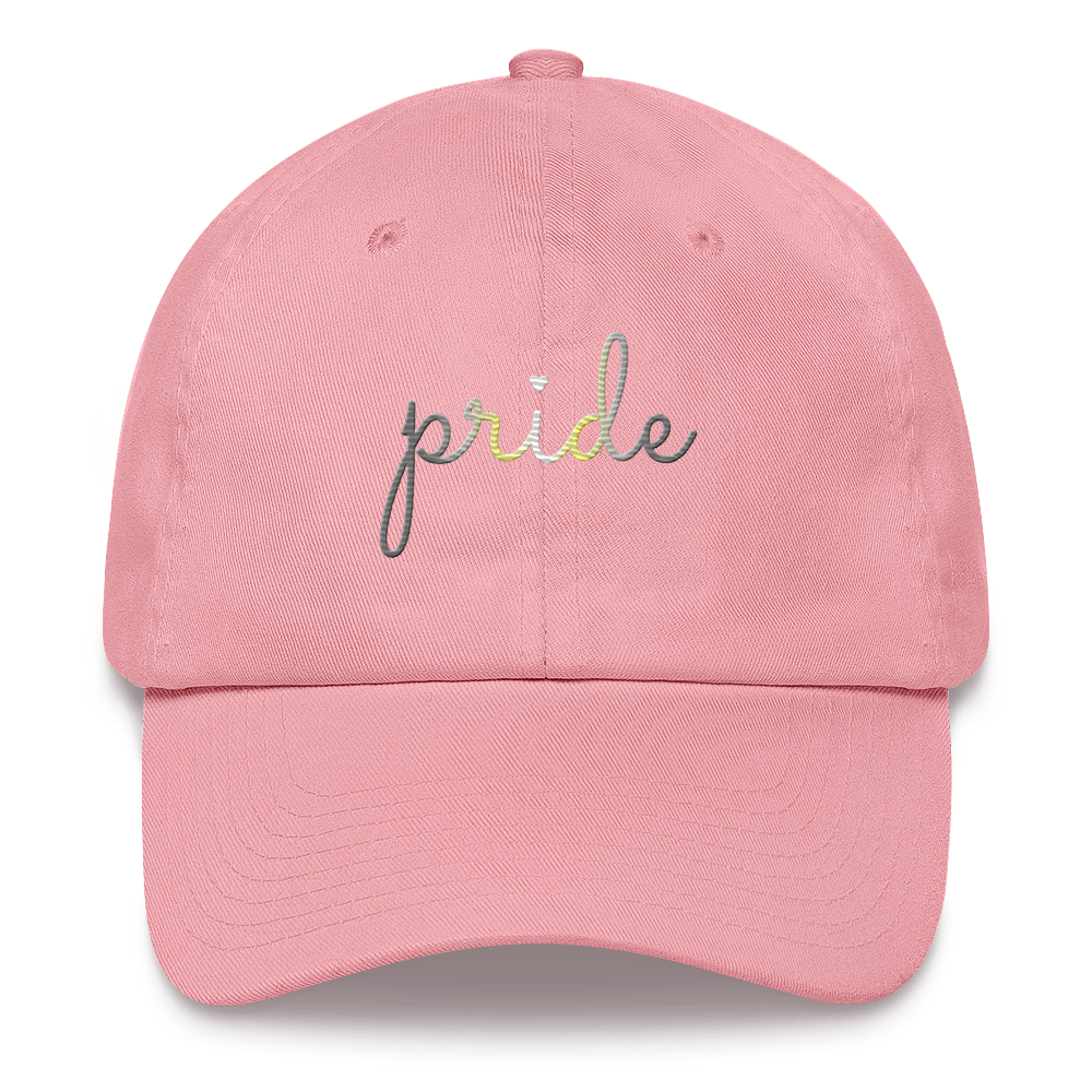 Demigender Pride Hat: Cursive 'Pride' in Gradient Colors