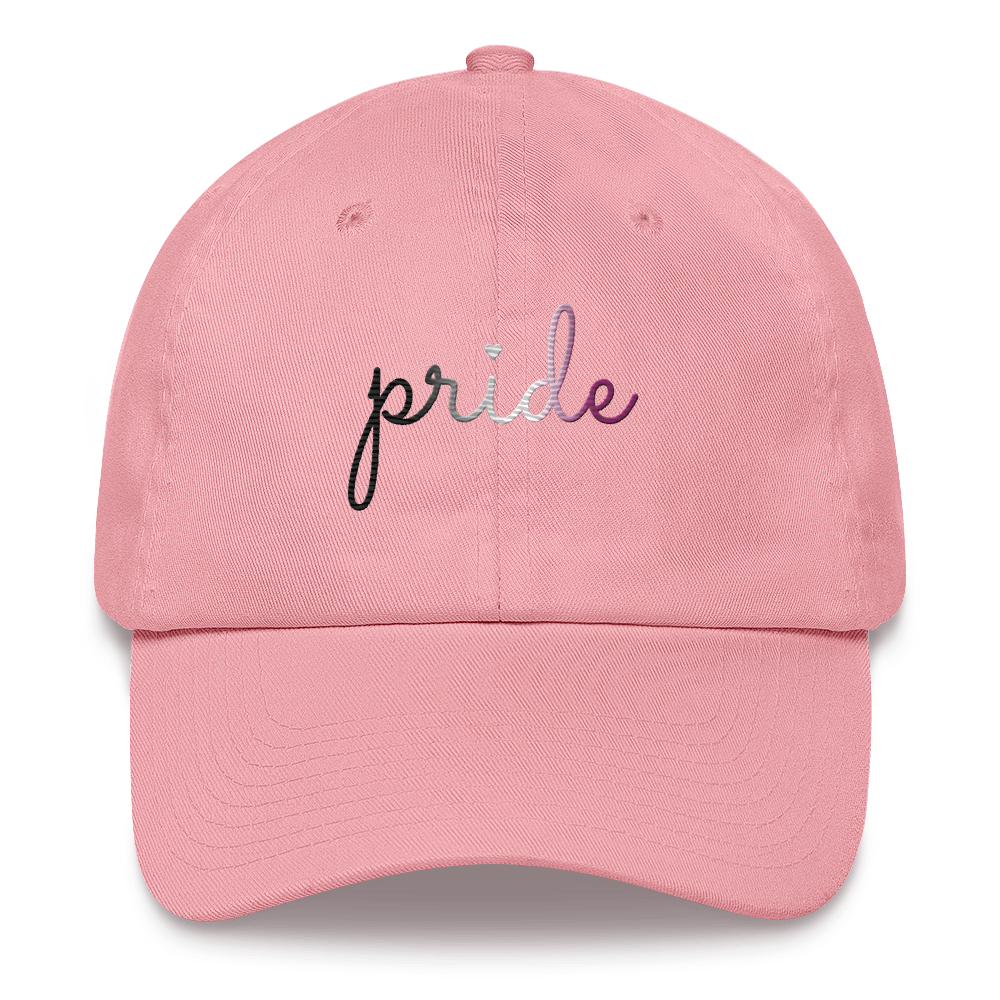 Asexual Pride Hat: Cursive 'Pride' in Gradient Colors