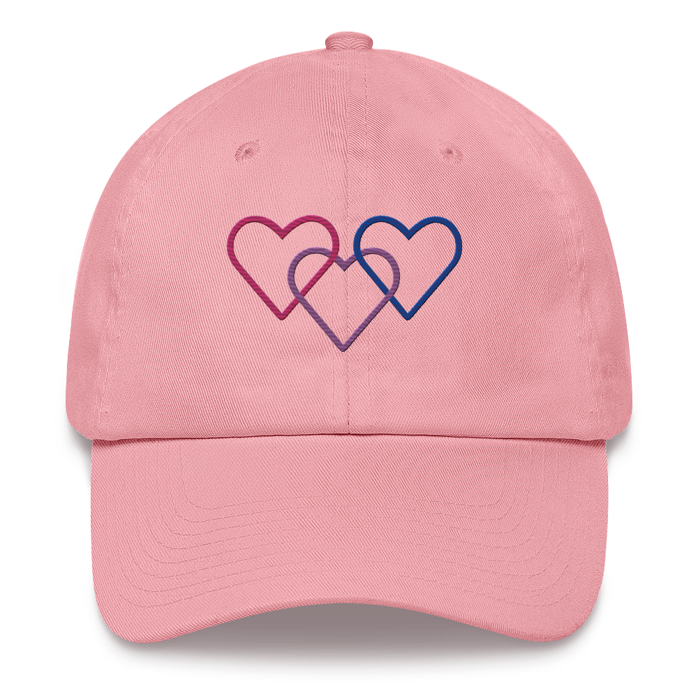 Bisexual Pride Hat: Interlaced Heart Outlines Embroidered Cap
