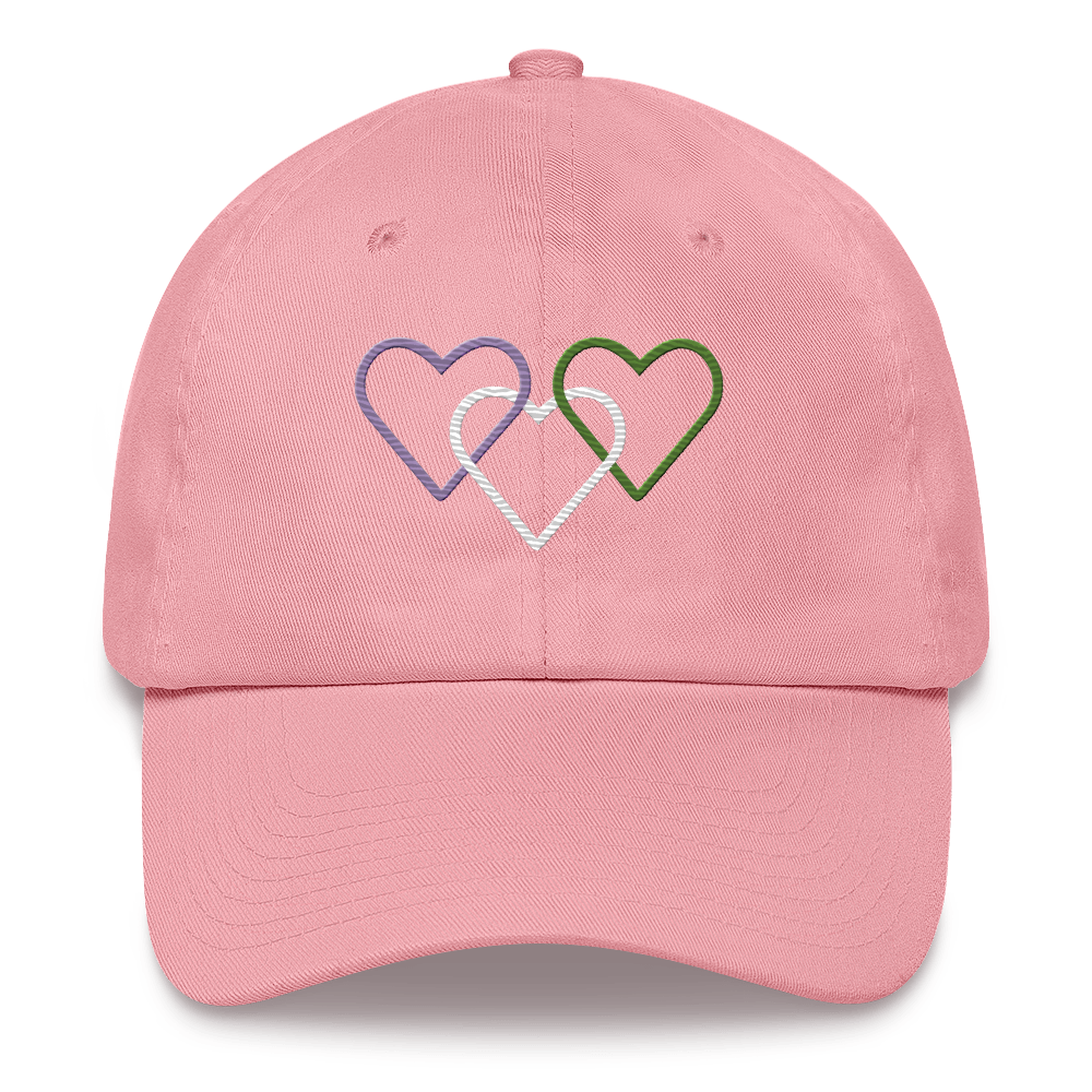 Genderqueer Pride Hat: Interlaced Heart Outlines Embroidered Cap